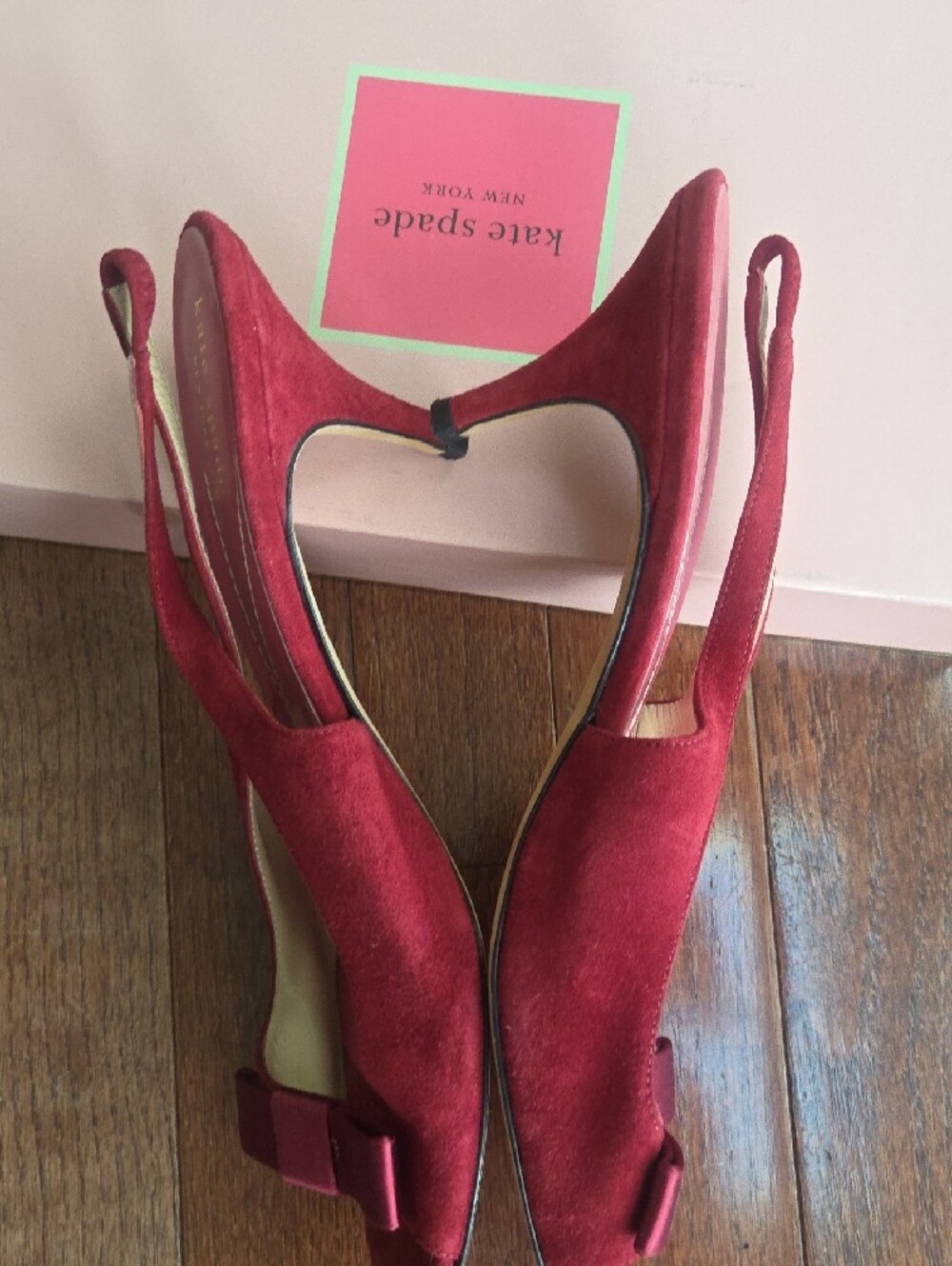 kate spade Red-Pink Suede Bow Slingback Mules - Picture 2 of 2